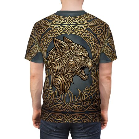 Alternative view of Celtic Wolf Tee — Gold Knotwork All-Over Print