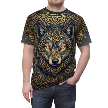 Celtic Wolf All-Over Print Tee — Ornate Norse Wolf Face AOP