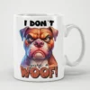 White ceramic mug with a grumpy bulldog illustration and 