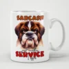 White ceramic mug with a St. Bernard dog graphic and the words 