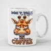 White ceramic mug with a grumpy cartoon giraffe and text that says 