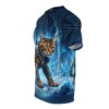 Frost-armored cats patrol frozen ruins on this vibrant 360-degree graphic tee, ensuring the fantasy battle scene wraps seamlessly across the entire garment surface.