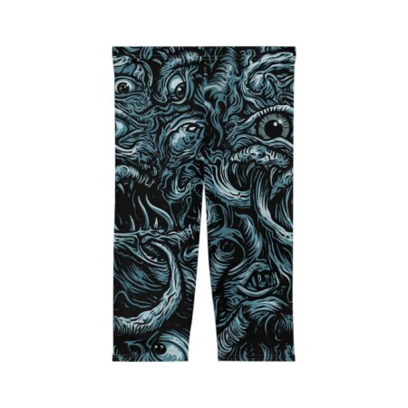 Stylish Capri Leggings - Dark Monster All Over Print – soft and flexible women’s capri leggings - Detail View 2