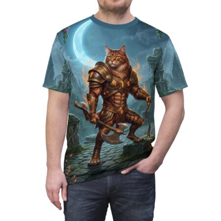 Cat Warrior Graphic Tee – Fantasy Armor AOP Shirt
