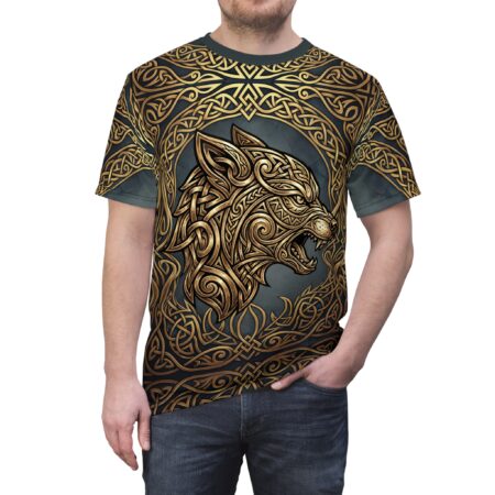 Celtic Wolf Tee - Gold Knotwork All Over Print T-Shirt