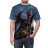 Majestic red dragon perched on a craggy peak spans this shirt with an all-over print that wraps the high-definition fantasy artwork across every fabric panel.