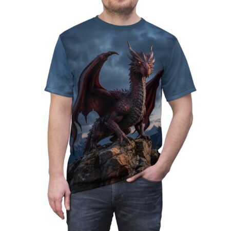 Dragon Perch All-Over Print Tee — Majestic Red Dragon Fantasy T‑Shirt