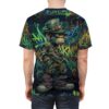 Green and blue graffiti art adorns this all over print t-shirt featuring a cool monkey in a hat and streetwear.