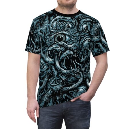 Horror Monster All-Over Print Tee — Creepy Multi-Eye Skull Design