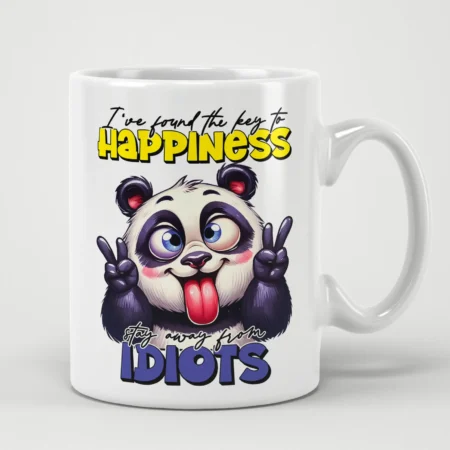 Sassy I Found The Key To Happiness Stay Away From Idiots Sarcastic Panda Animal Mug featuring sarcastic animal humor