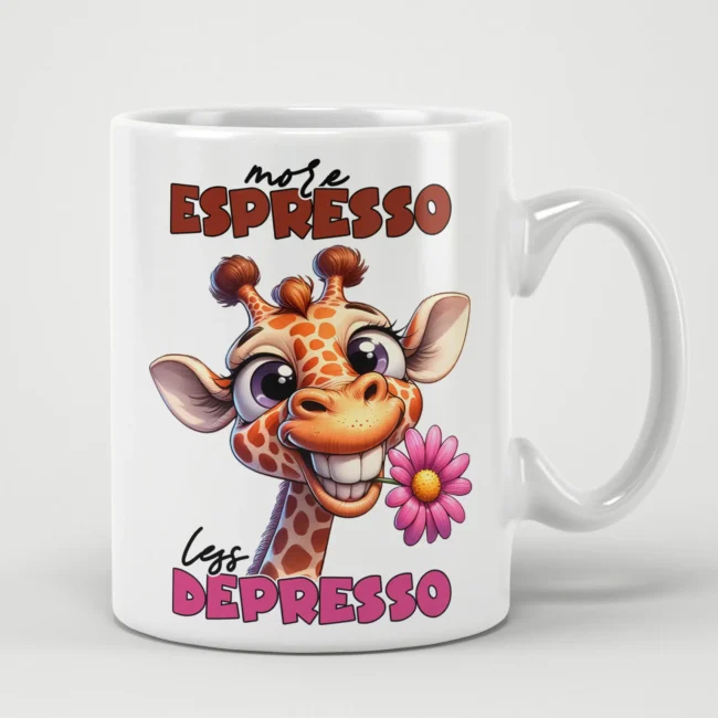 Snarky More Espresso Less Depresso Sarcastic Giraffe Animal Mug – funny animal coffee cup