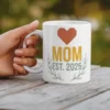 White ceramic mug with a geometric heart,