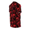 Intense red skulls wearing headphones cover every inch of this garment through an all-over print that seamlessly flows from the sleeves to the hem.