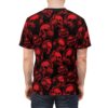 Crimson skulls wearing headphones saturate this gothic shirt with a bold 360-degree graphic that flows continuously across every inch of the fabric.