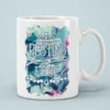 White ceramic mug with a floral design and 