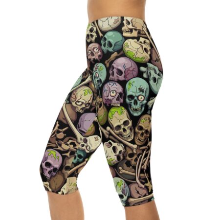 Stylish Skull Pile Capri Leggings – soft and flexible women’s capri leggings - Main View