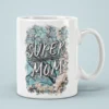 White ceramic mug with a floral background and 
