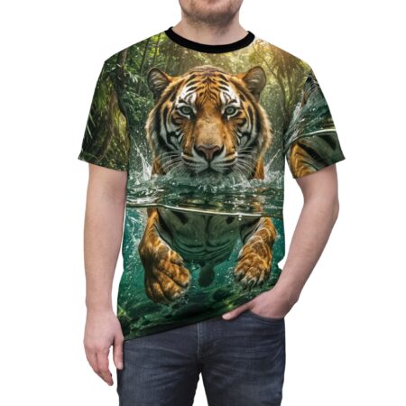 Tiger Diving Graphic Tee - Jungle Wildlife All Over Print T-Shirt