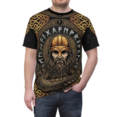 Viking Warrior Helmet T-Shirt – Norse Rune All-Over Print