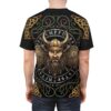 Viking warrior helmet graphics paired with intricate Celtic knots wrap around the entire garment using an all-over print to cover every inch of the fabric.