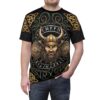Viking warrior helmet graphics and Celtic knotwork flow across the entire garment surface with a vibrant 360-degree graphic that wraps from front to back.