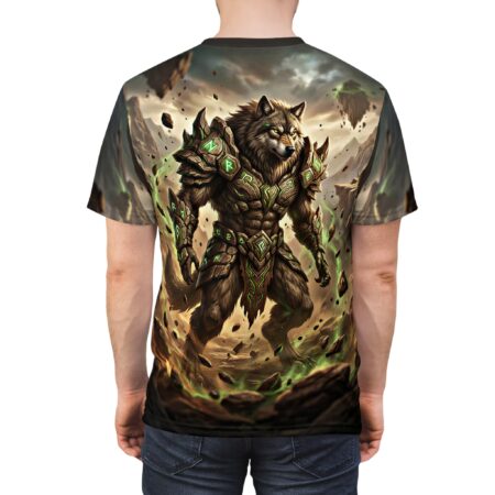 Stylish Wolf Warrior Graphic Tee — Armored Werewolf All-Over Print – durable everyday unisex apparel