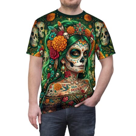 Día de los Muertos Sugar Skull Graphic Tee - Wrap Around All Over Print T-Shirt