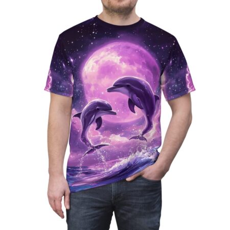 Purple Moon Dolphin T‑Shirt - Cosmic Ocean Graphic Tee