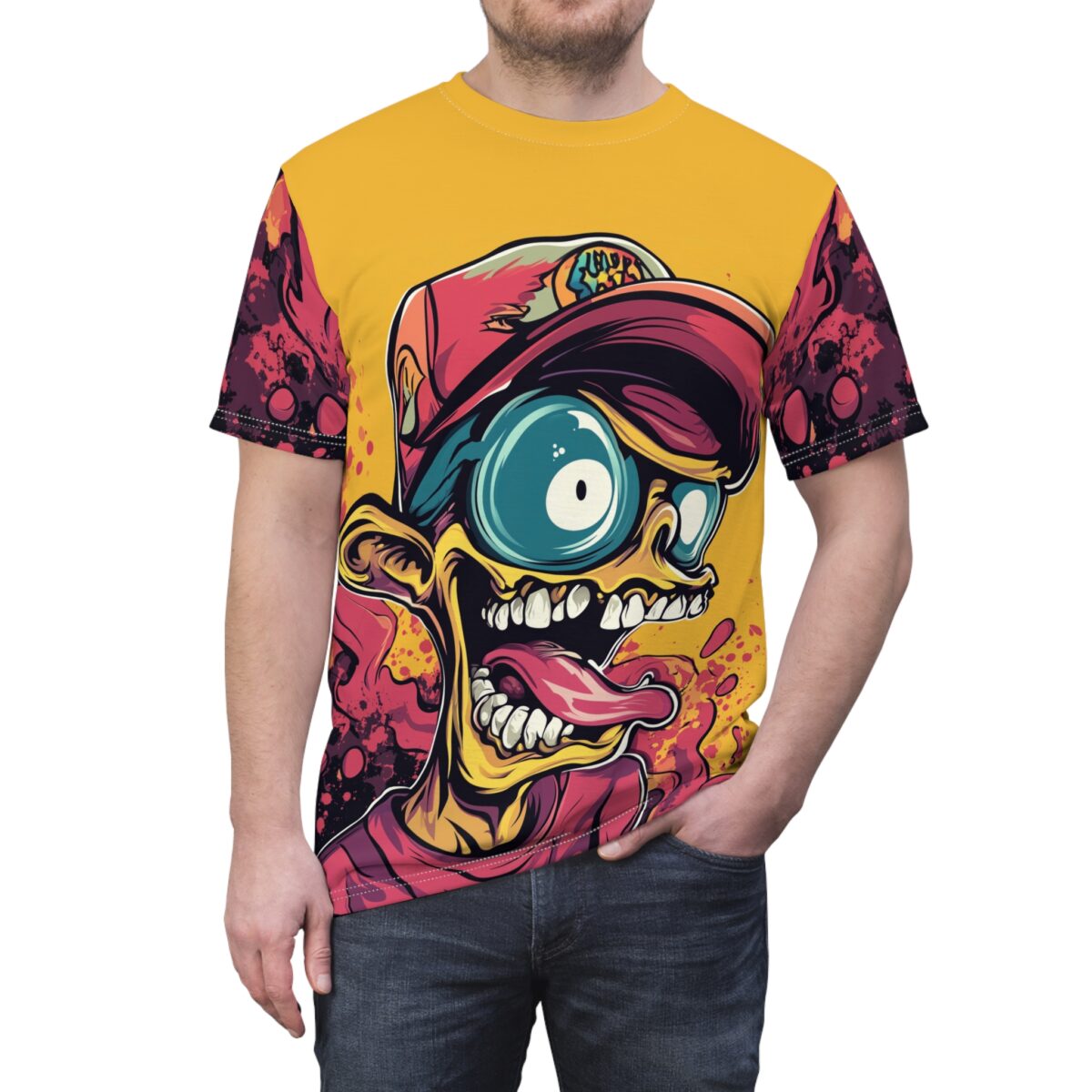 Graphic Skull Tee — Yellow Skate Punk All Over Print T-Shirt