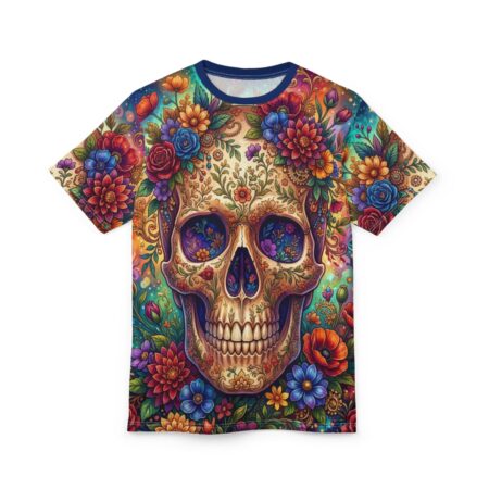 Alternative view of Day of the Dead Floral Skull Tee — Colorful Sugar Skull All-Over Print Shirt