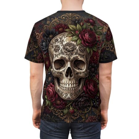 Alternative view of Skull & Roses All Over Print T-Shirt — Gothic Floral Sugar Skull Shirt