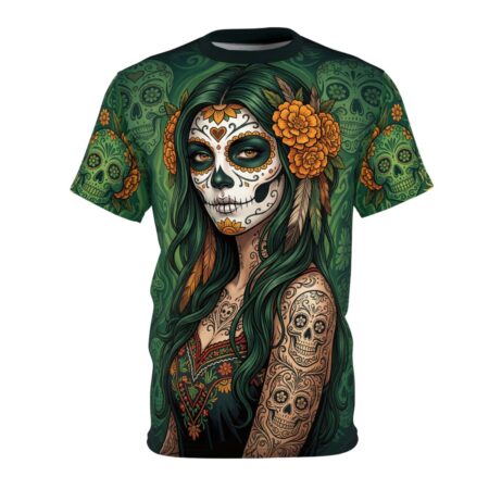 Alternative view of Dia de los Muertos Sugar Skull Graphic Tee - All Over Print Gothic Floral Skull All Over Print T-Shirt