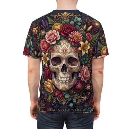Alternative view of Floral Sugar Skull Tee — "Memento Vivere" All-Over Print Graphic T-Shirt