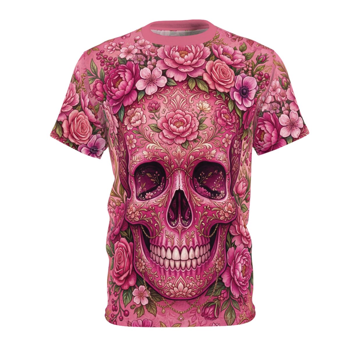 Floral Sugar Skull Tee - All Over Print Graphic T-Shirt