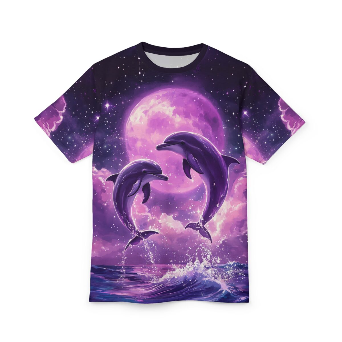 Purple Moon Dolphin T‑Shirt - Cosmic Ocean Graphic Tee - Image 3