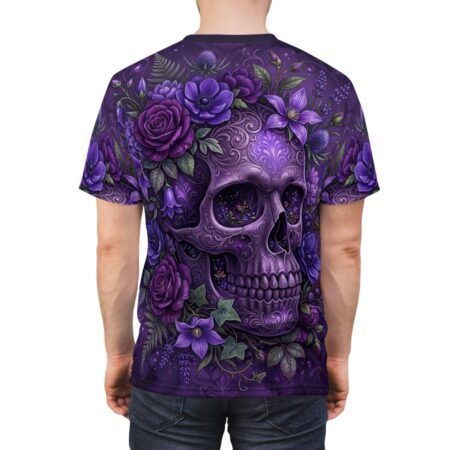 Alternative view of Purple Floral Skull Graphic Tee - Gothic Day of the Dead All Over Print T-Shirt