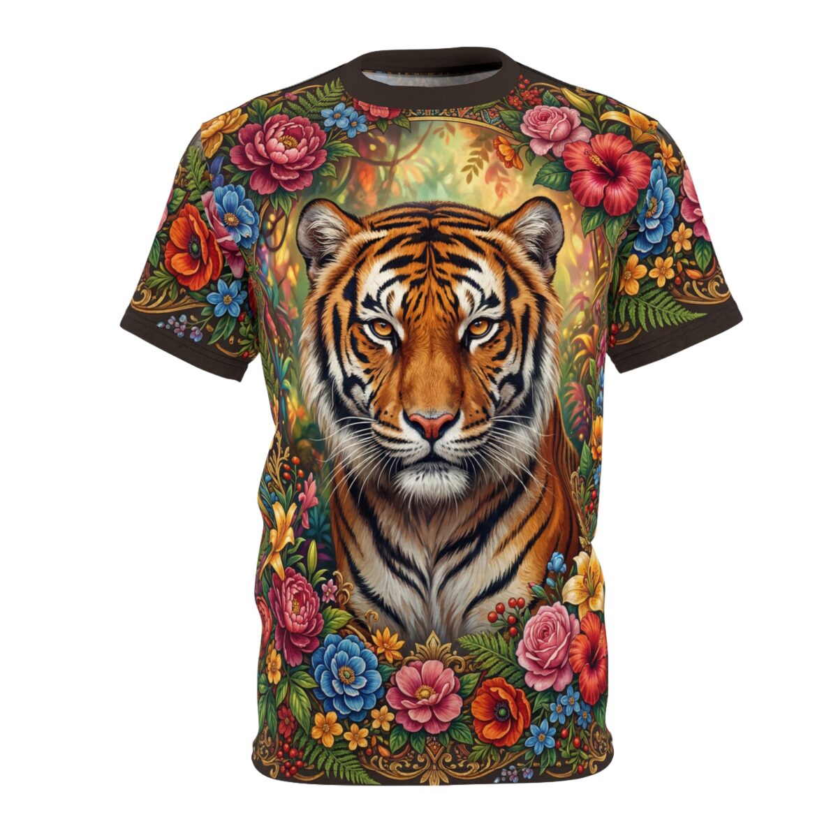 Floral Tiger All Over Print Tee — Majestic Wildlife Graphic Shirt - Image 3
