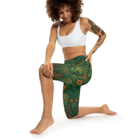Alternative view of Green Sugar Skull Capri Leggings — Day of the Dead Floral Yoga Pants