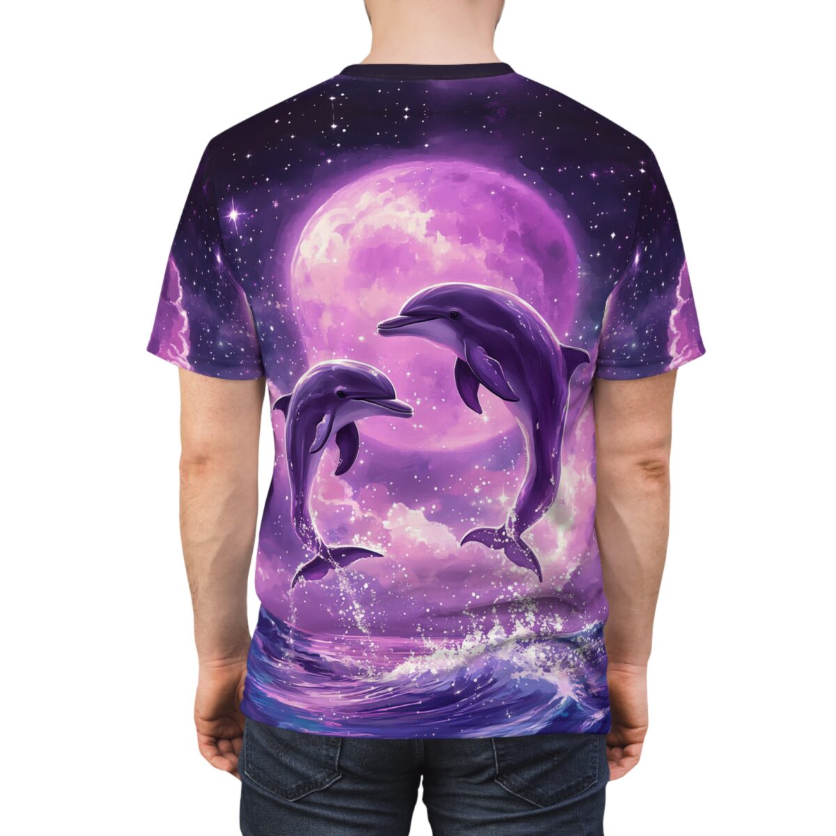 Purple Moon Dolphin T‑Shirt - Cosmic Ocean Graphic Tee - Image 2