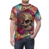 Vibrant sugar skulls and roses bloom across this shirt in a 360-degree graphic that wraps the entire fabric surface in rich, colorful detail.