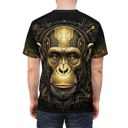 Gold tech gorilla graphic tee features a striking 360 wrap-around design with a vibrant seamless print.