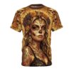 Golden sugar skulls and ornate floral patterns cover every inch of this t-shirt with a detailed 360-degree graphic for complete coverage from front to back.