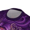 Embrace this 360-degree graphic sublimation print featuring purple Catrina sugar skulls and floral motifs on a seamless all-over print t-shirt.