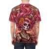 Vibrant pink La Catrina art and floral patterns span every inch of this shirt with an all-over print that wraps seamlessly across the back and sleeves.