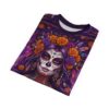 Vibrant La Catrina skulls and purple floral motifs decorate this shirt with a 360-degree graphic that wraps around every inch of the fabric.