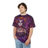 Vibrant purple La Catrina sugar skulls and marigolds cover every inch of this garment through a vivid all-over print design that spans from sleeve to hem.