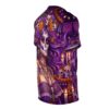 Vibrant purple Catrina art meets orange marigolds on this soft 360-degree graphic tee, showcasing detailed skull bead necklaces and lace accents.