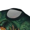 Dark green and orange floral patterns adorn this all over print t-shirt, featuring a skull design.