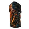 Fiery tiger and warrior woman in a mystical forest, detailed all over print t-shirt.