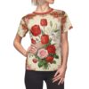 Vibrant seamless print features a stunning bouquet of vintage roses and tulips with a 360 wrap-around design for unique graphic apparel.